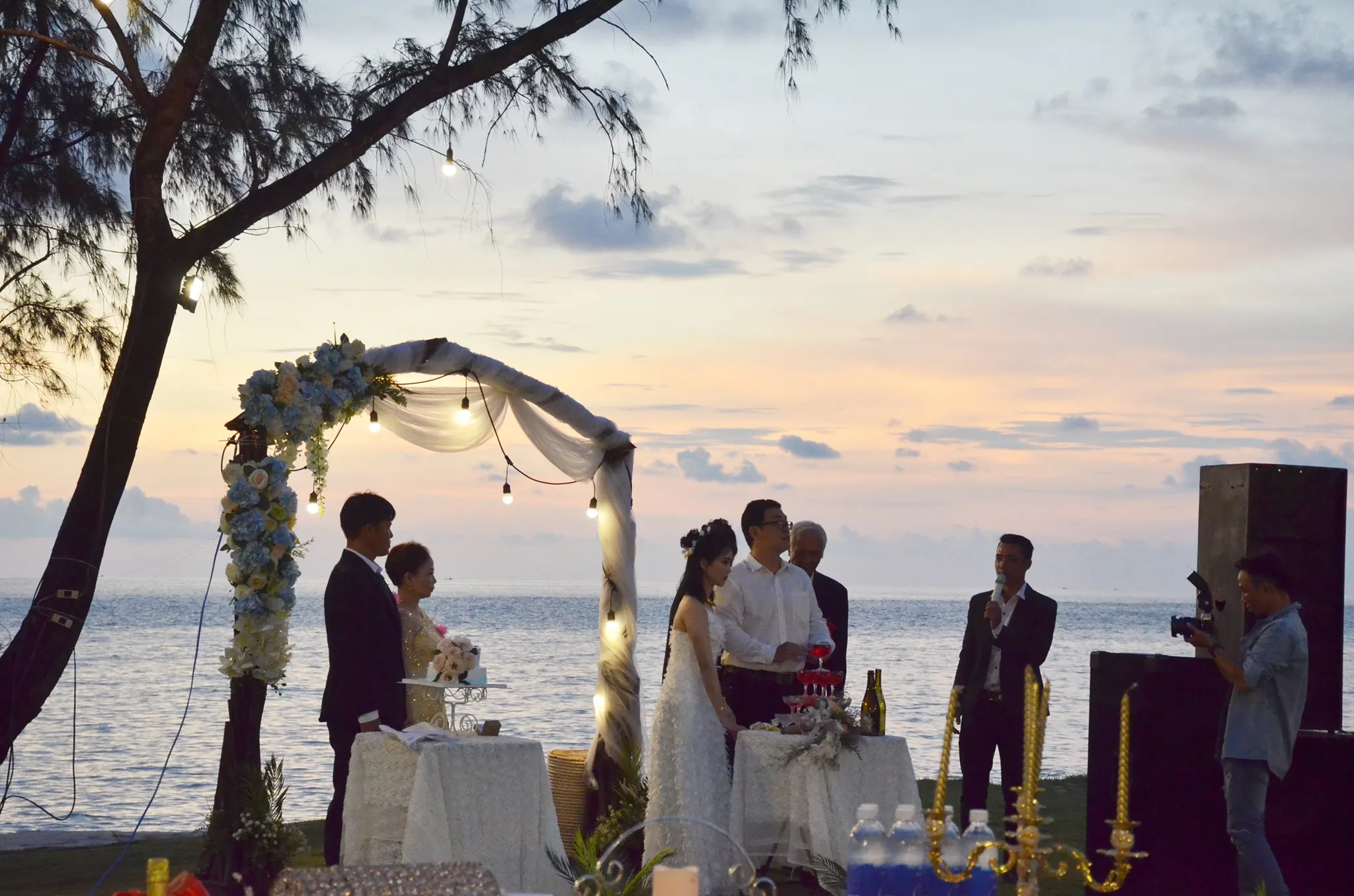 Evening wedding celebration at Sunset Sanato